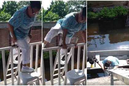 Enfermera viaja en lancha para ir a trabajar en Tabasco; su casa está inundada