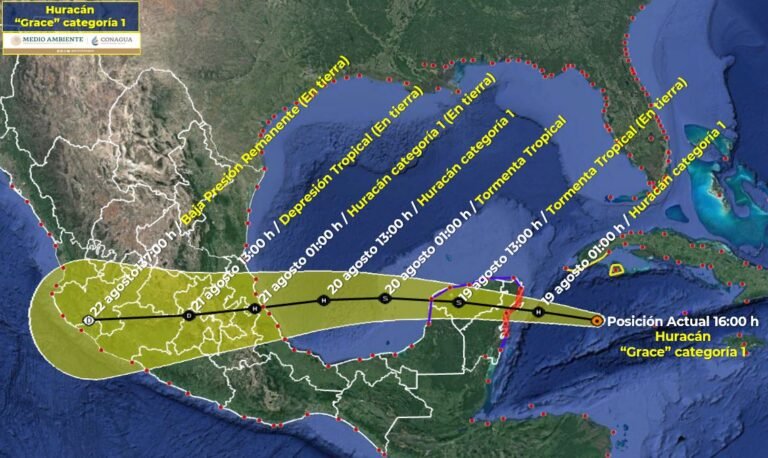 «GRACE» DE CATEGORÍA 1, CONTINÚA CON SU DESPLAZAMIENTO HACIA LA PENÍNSULA DE YUCATÁN.