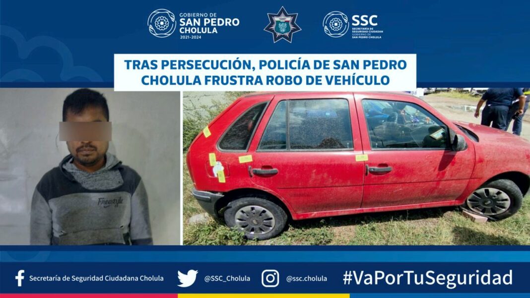 EN MINUTOS, POLICÍA DE CHOLULA RECUPERÓ AUTO ROBADO