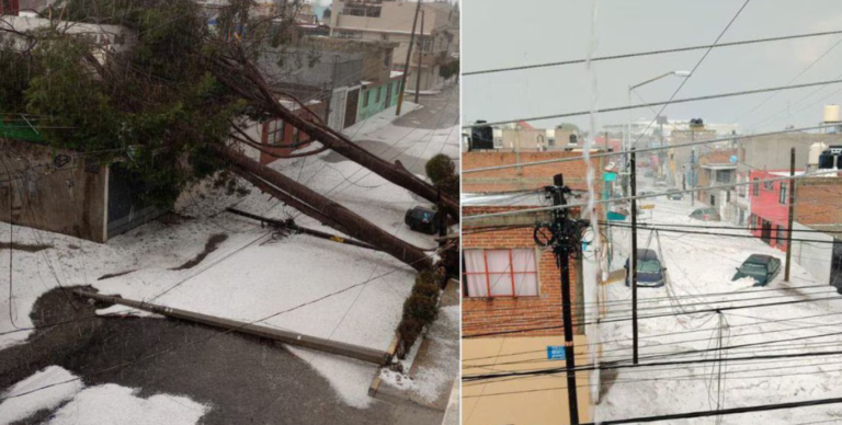Intensa granizada sorprende en Puebla, derriba árboles e inunda calles